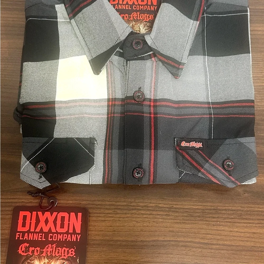 DIXXON Cro-Mags Mens Flannel Shirt Large Black Gray Red NWT Limited Edition - Picture 6 of 10